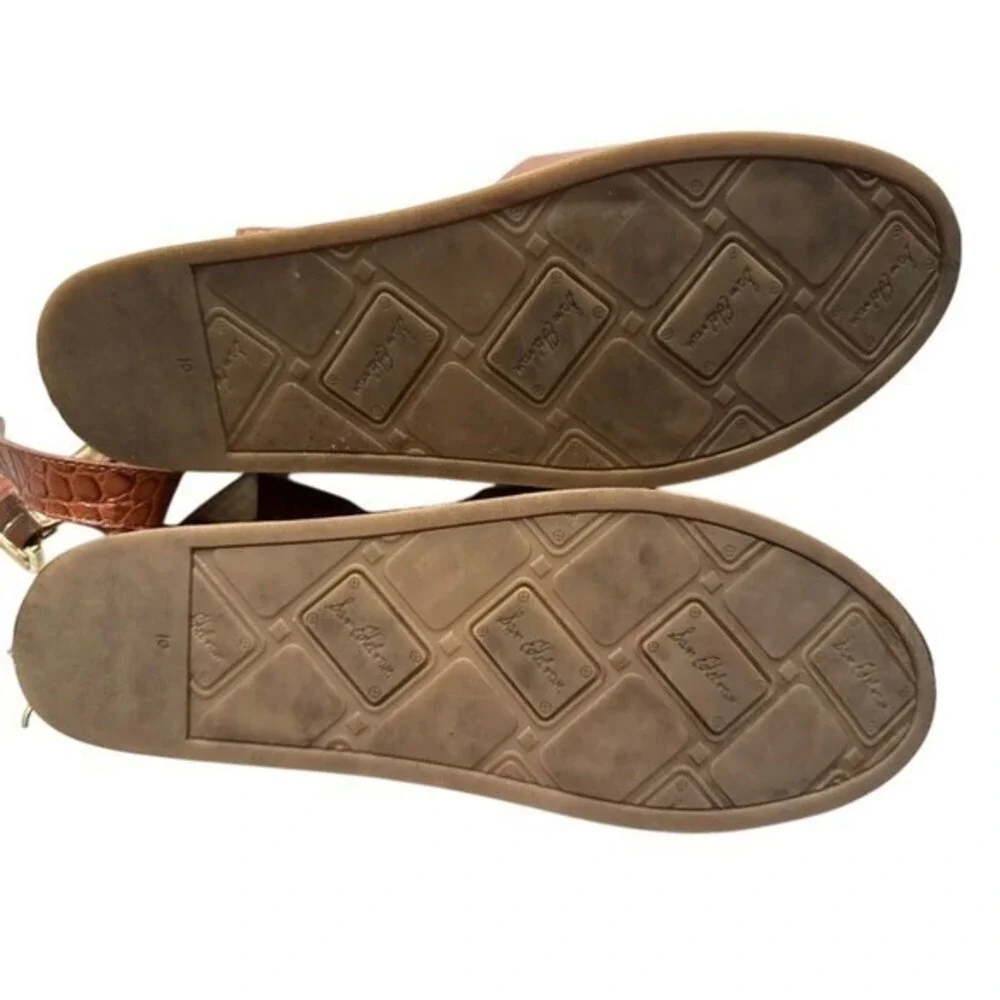 Sam‎ Edelman Brown Leather Croc Slingback Wood Platform Clog Sandals Size 10